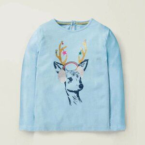 Mini Boden festive sparkle deer tee - blue sz 5-6